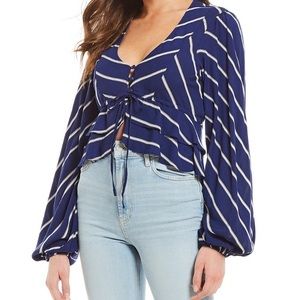 ✨SALE✨ Free People Long Sleeve Striped Shirt Top Crop XS